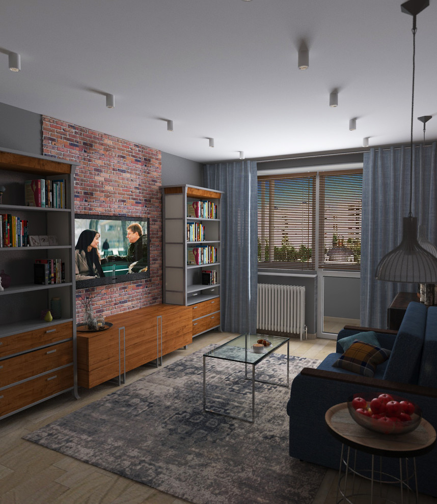 Гостиная в однокомнатной квартире в силе ЛОФТ