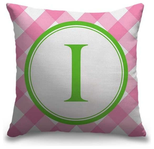 "Letter I - Circle Plaid" Outdoor Pillow 16"x16"
