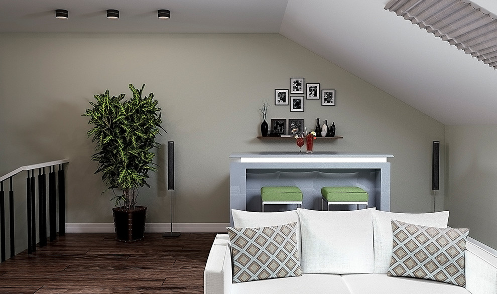 Кабинет и домашний кинотеатр в мансарде 45 кв. м