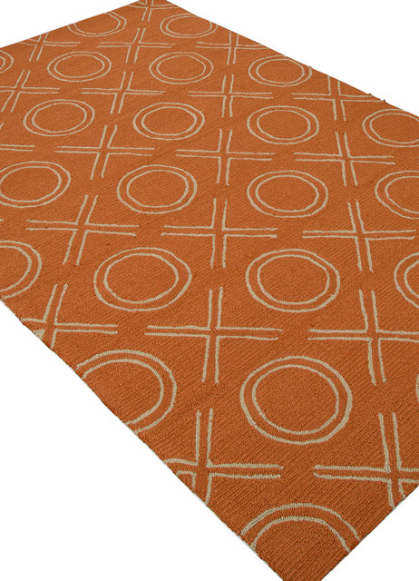 Indoor-Outdoor Easy Care Polypropylene Orange/Ivory Area Rug (3.6 x 5.6)