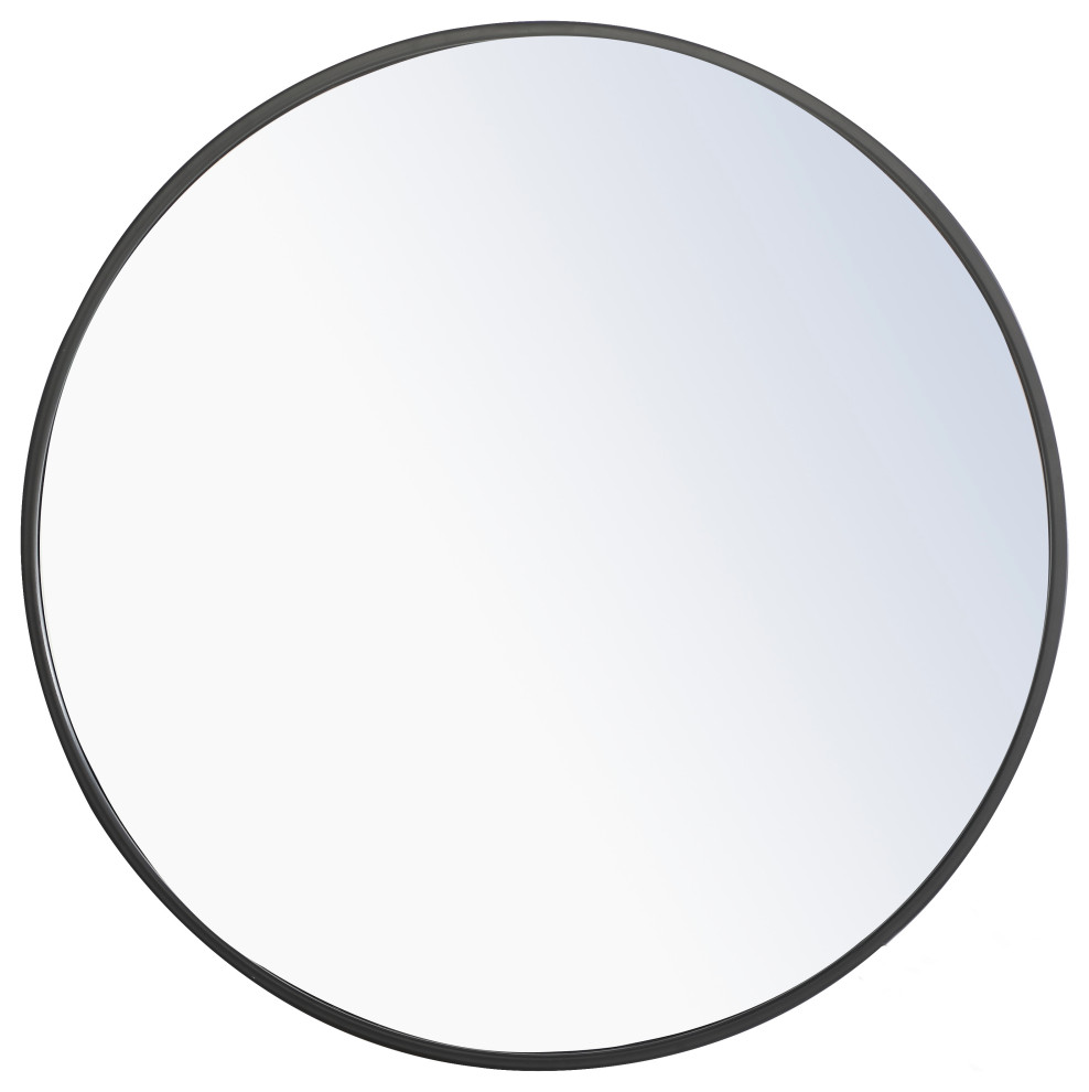 Metal Frame Round Mirror 24 Inch Black Finish Contemporary Mirrors