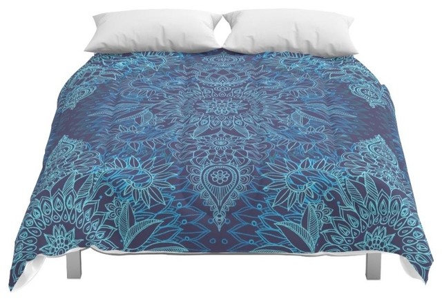 Society6 Aqua Cobalt Blue Purple Protea Doodle Pattern Comforter