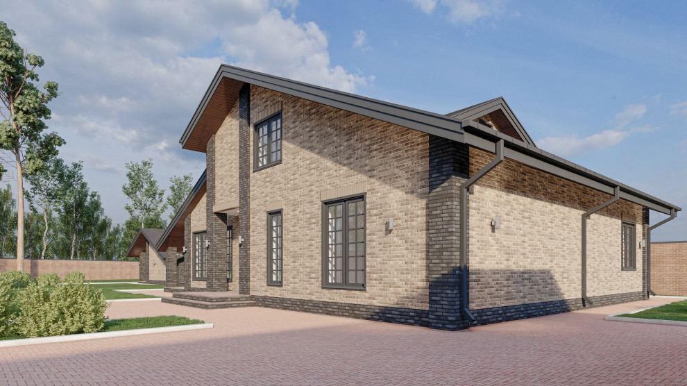 Жилой дом с мансардой, пристроенным банным комплексом и гаражным комплексом