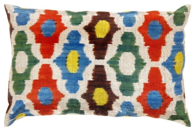 Pasargad Silk Velvet Ikat Pillows, 16"x24"