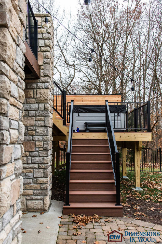 Photo of a large modern backyard and ground level deck in Other with metal railing.