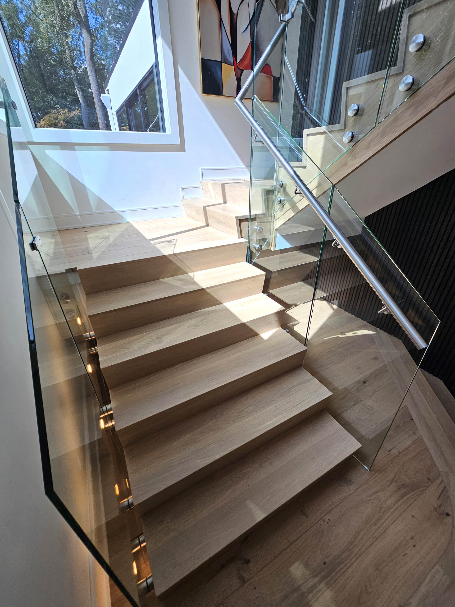 129_White Oak Slanted Riser Modern Stair, Mclean, VA 22102