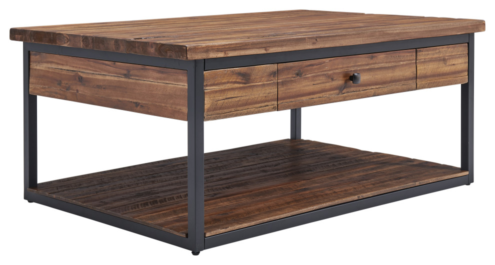 Claremont 48 Rustic Wood Coffee Table With Drawer And Low Shelf
