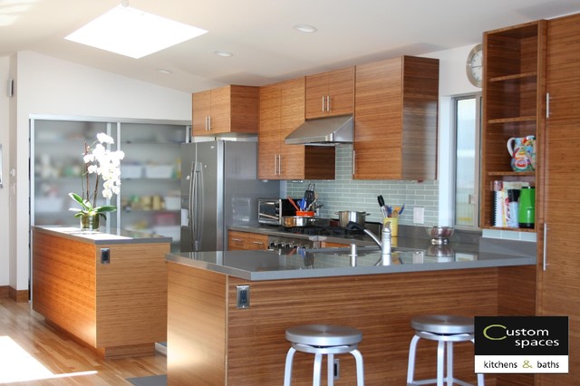Modern Carbonized Bamboo Kitchen With Quartz Countertops