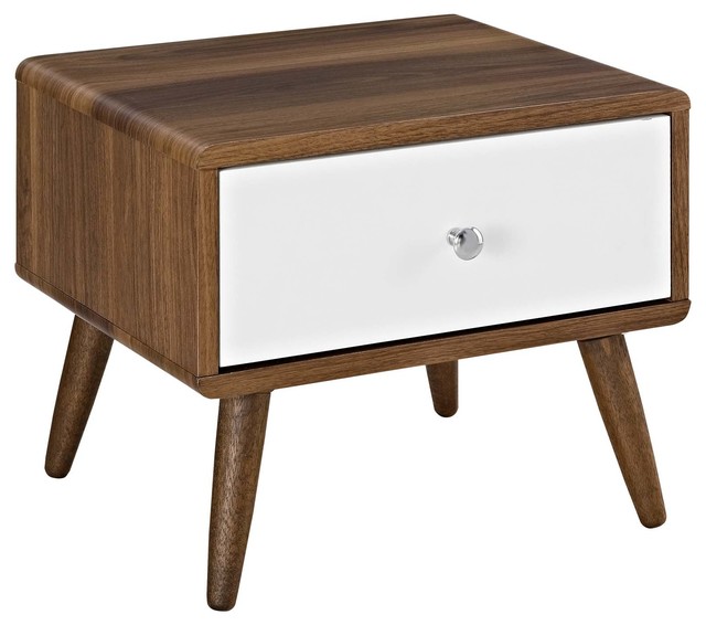 Modway Transmit Nightstand In Walnut And White Midcentury Nightstands And Bedside Tables By Shopladder
