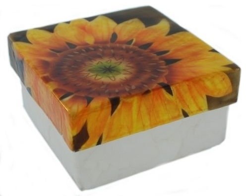 Kubla Crafts Capiz Shell Sunflower, Trinket Jewelry Gift Change box