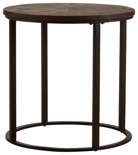 Leo Round Industrial End Table Natural, Round Black End Tables
