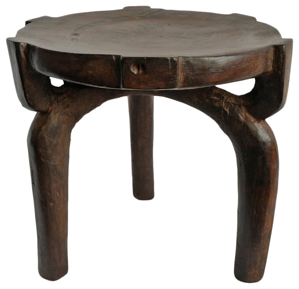 Consigned Tanzania Wood Stool Rustic Accent And Garden Stools by