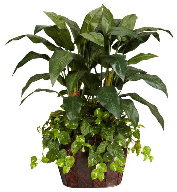 4' Double Bird of Paradise With Vase and Pothos Silk Plant
