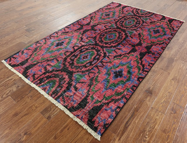 Hand Knotted Oriental Ikat Area Rug 5x8, P5105