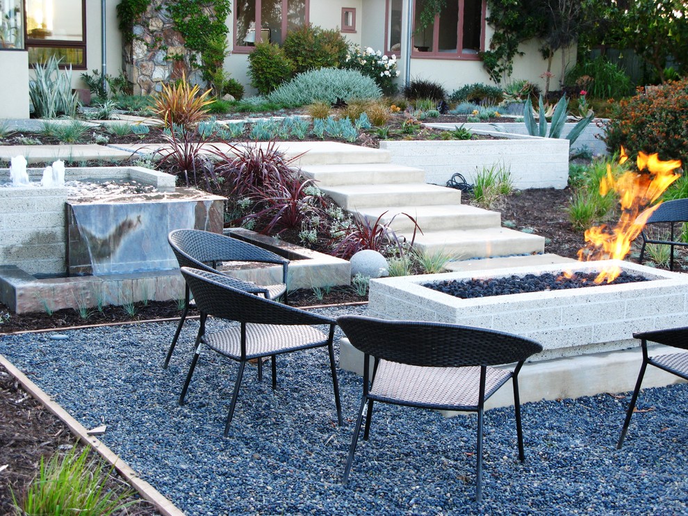 This is an example of a contemporary backyard garden in San Diego with gravel.