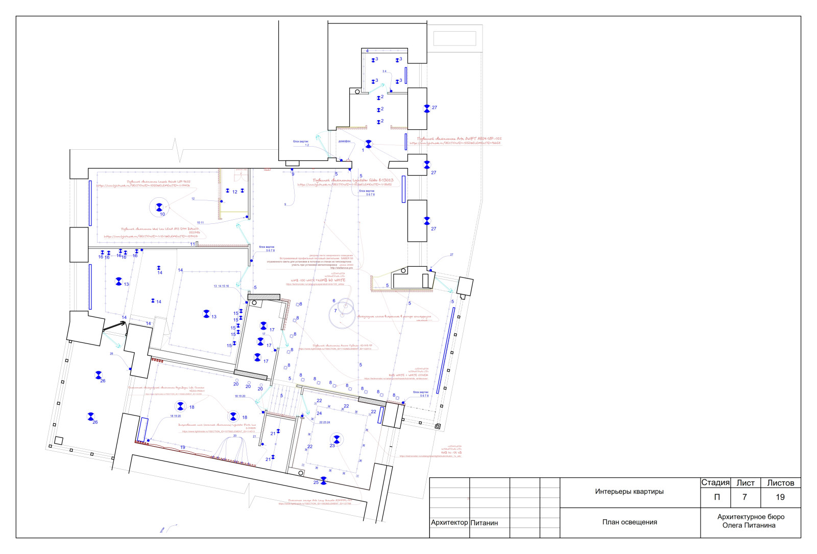 Эскизный проект квартиры в  стиле ЛОФТ в Санкт-Петербурге