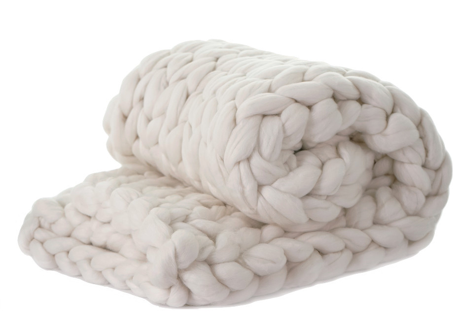 Chunky Knit Throw, Cream Merino Wool
