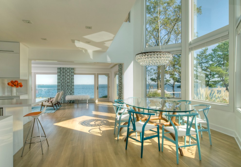 Design ideas for a beach style kitchen/dining combo in New York.