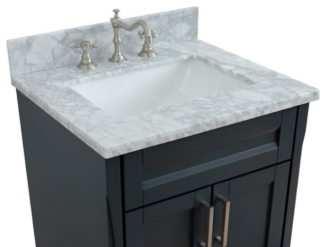 25" Single Sink Vanity, Dark Gray Finish With White Carrara Marble ...