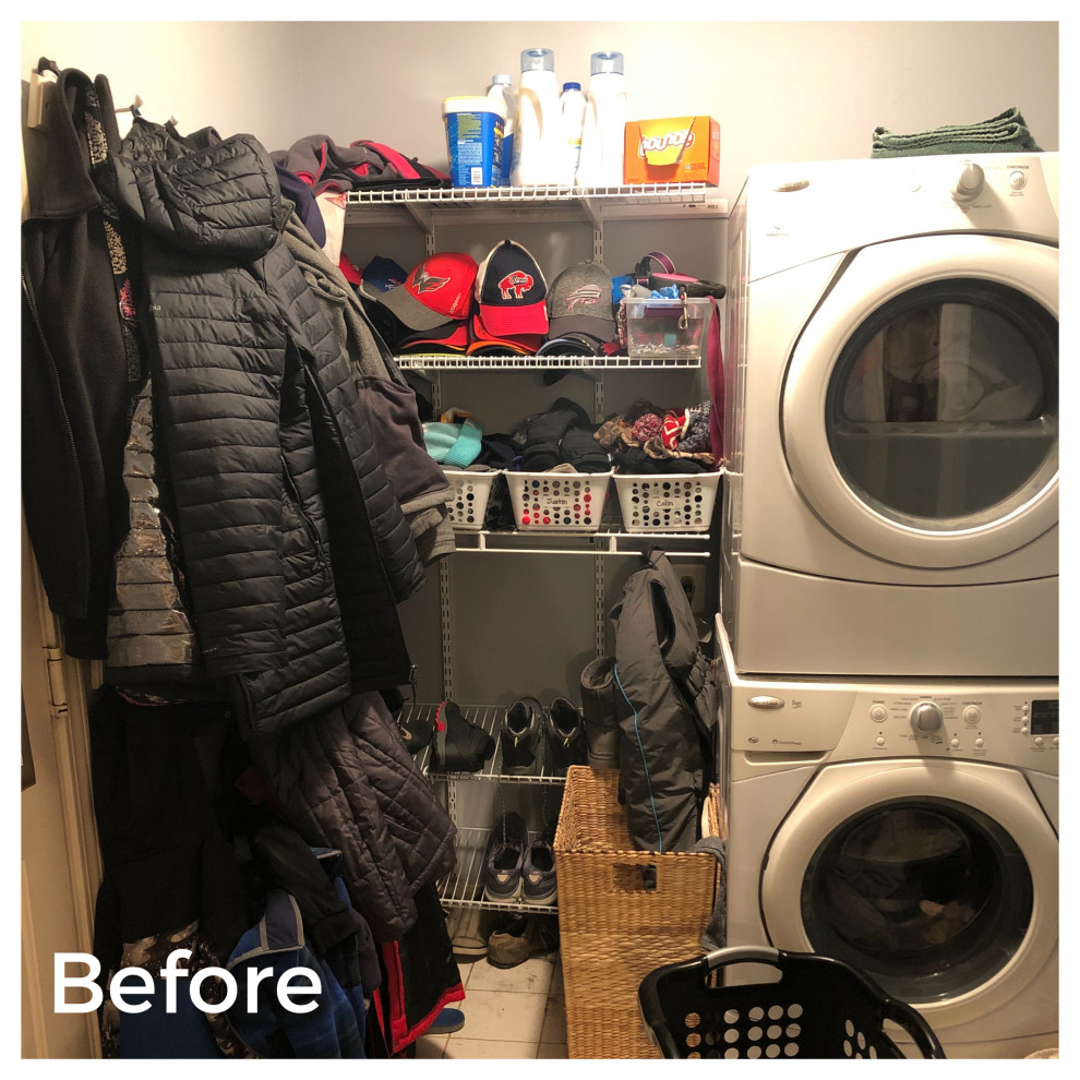 Disorganized Mudroom and Laundry Before Organizing
