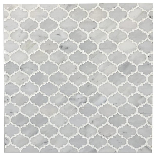 12 X12 Mini Arabesque Carrara White Polished Waterjet Mosaic 12 X12 Mini Arabesque Carrara White Polished Waterjet Mosaic Terranean Tile By Tiay