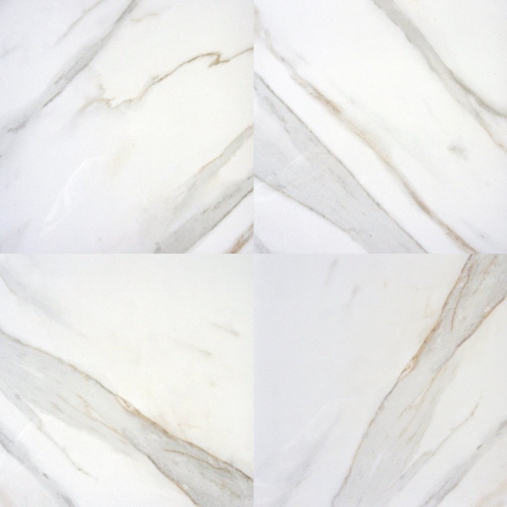 Pietra Calacatta Procelian 24"x24" Polished Marble Floor and Wall Tile, Small Pi