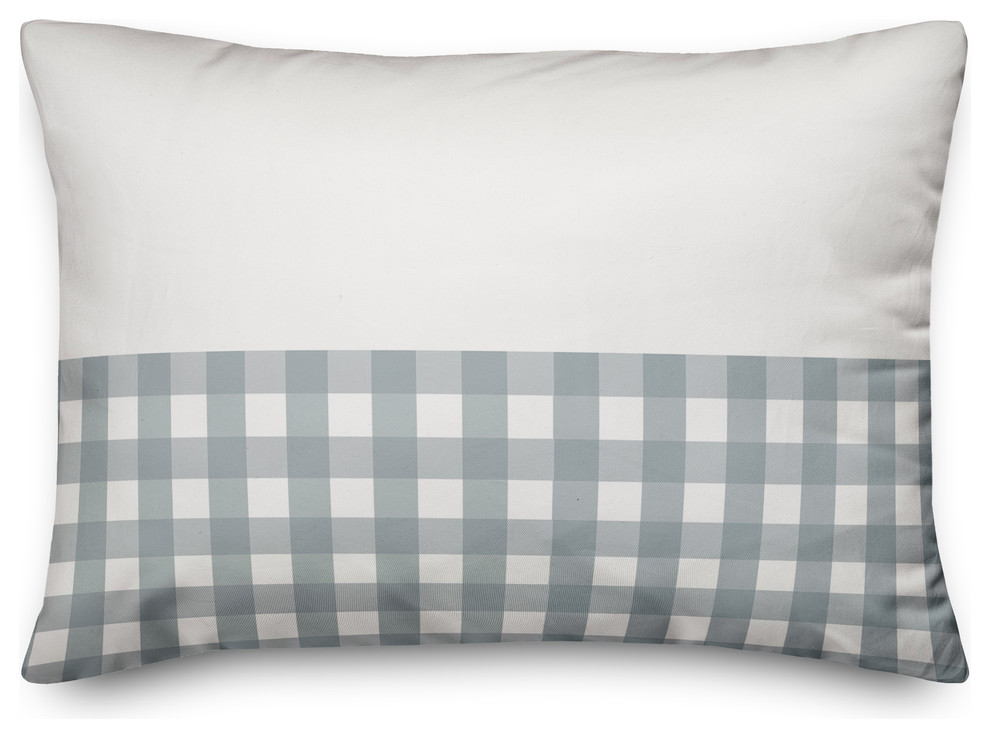 Blue and Gray Gingham 14x20 Outdoor Throw Pillow