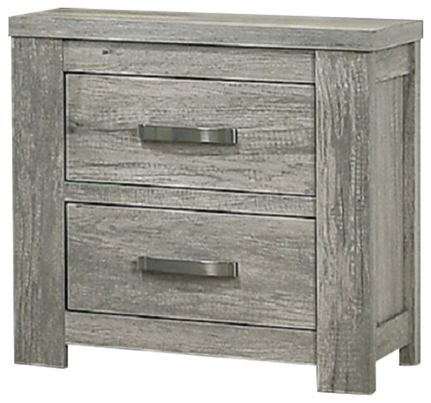 2 Drawers Bedroom Nightstand, Gray Farmhouse Nightstands And