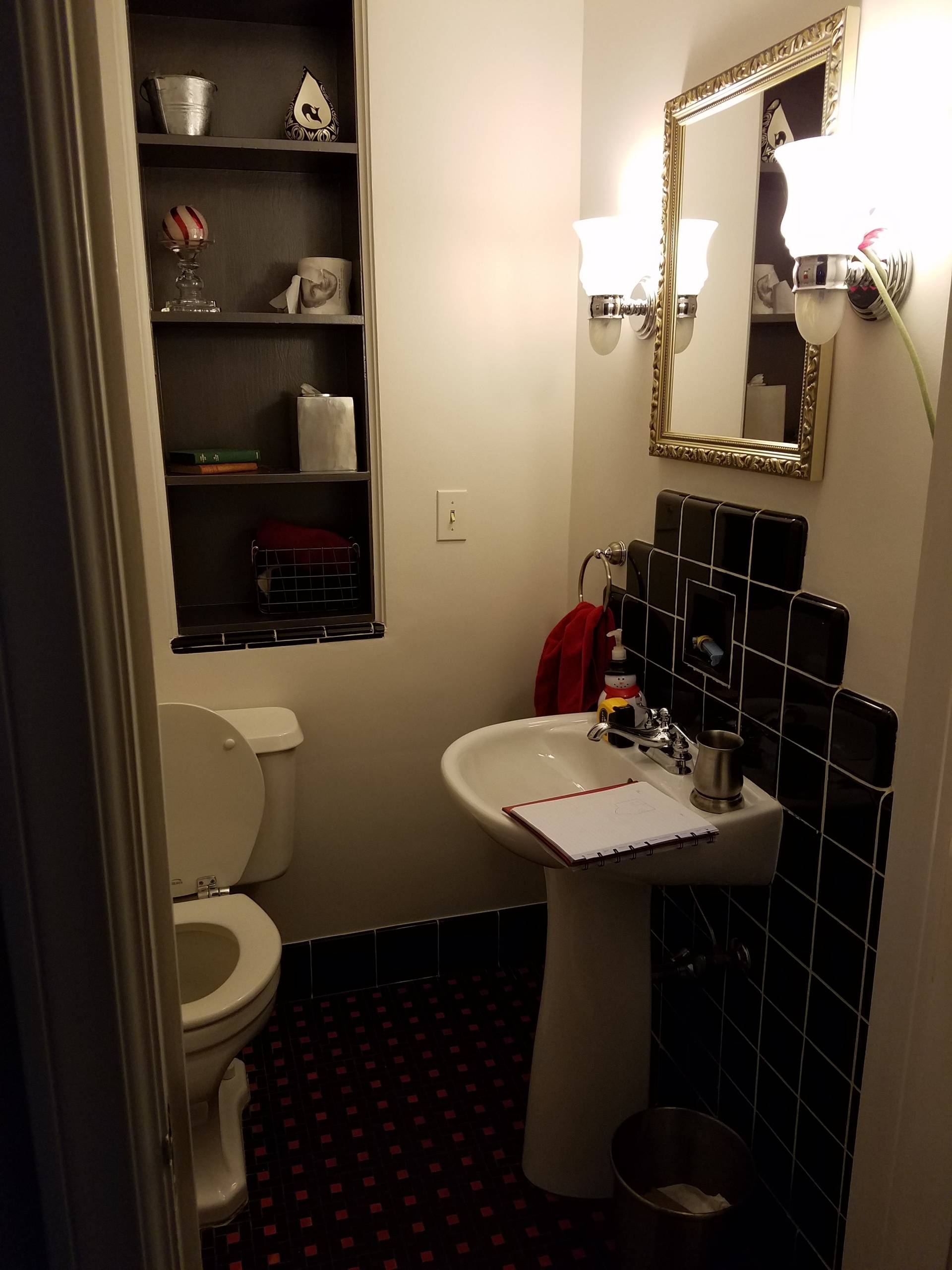 Wallpaper Install: Newsprint in Art Deco Powder Room
