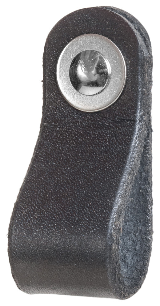 Leather Drawer Pull, The Hawthorne, Black, Small, Nickel
