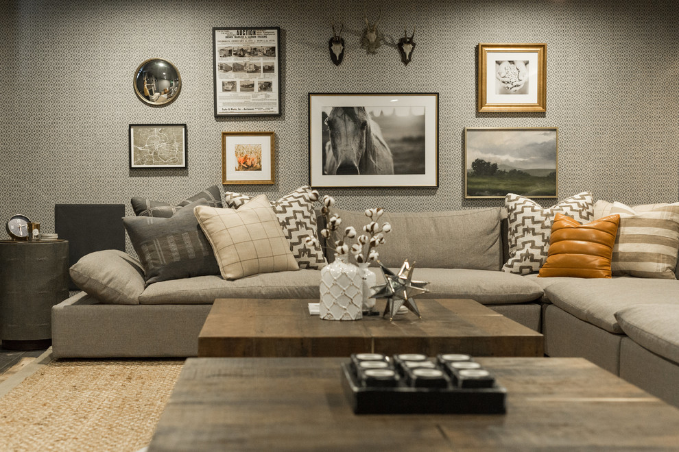 Example of a mountain style basement design in Cedar Rapids
