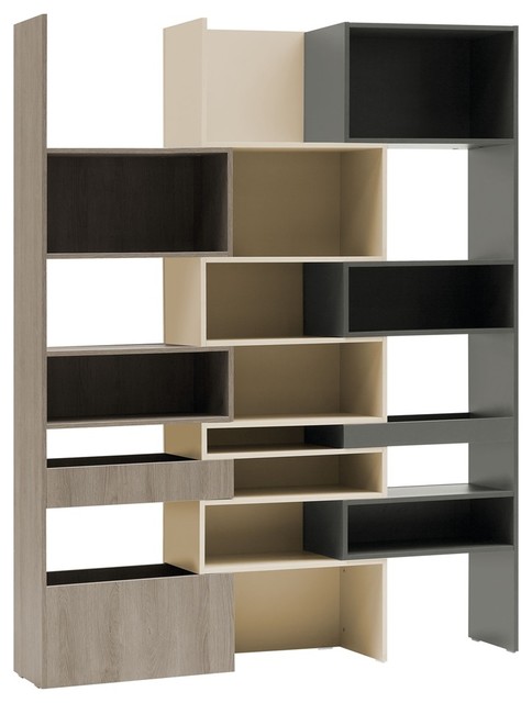 Unique Extending Bookcase by Vox Lori, Graphite and Grey Oak