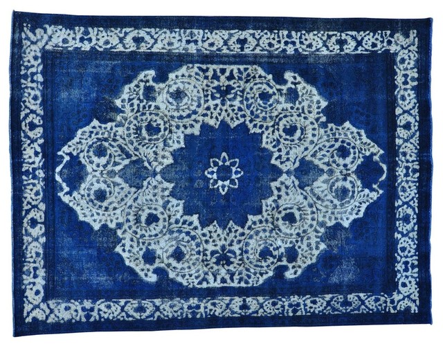 Oriental Rug Galaxy 9' x 13' Denim Blue Overdyed Persian Tabriz