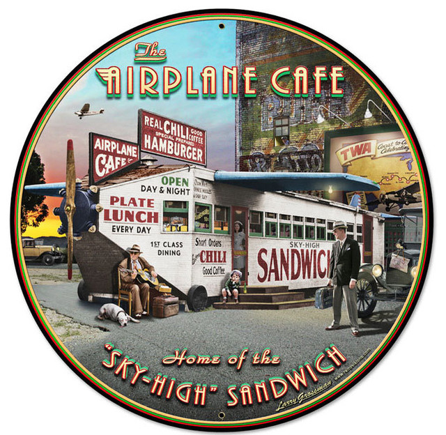 Airplane Cafe Round Metal Sign 28 x 28 Inches