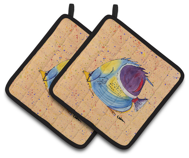 Tropical Fish Pot Holders, Set of 2 Beach Style Oven Mitts And Pot