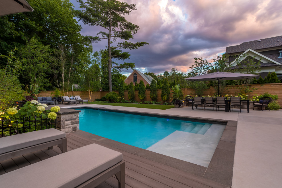 Mid-sized transitional pool photo in Toronto