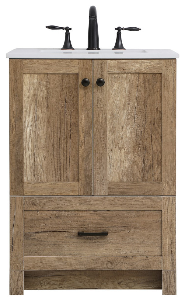 24" Single Bathroom Vanity In Natural Oak Transitional Bathroom Vanities And Sink Consoles
