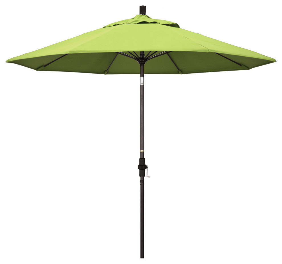 9' Bronze Collar Tilt Lift Fiberglass Rib Aluminum Umbrella, Sunbrella, Parrot