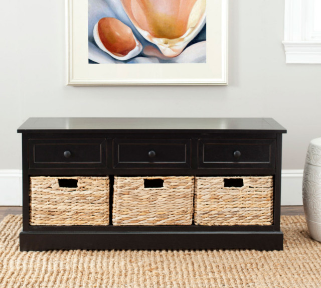 Kristof Three Drawer Storage Bench Distressed Black Transitional