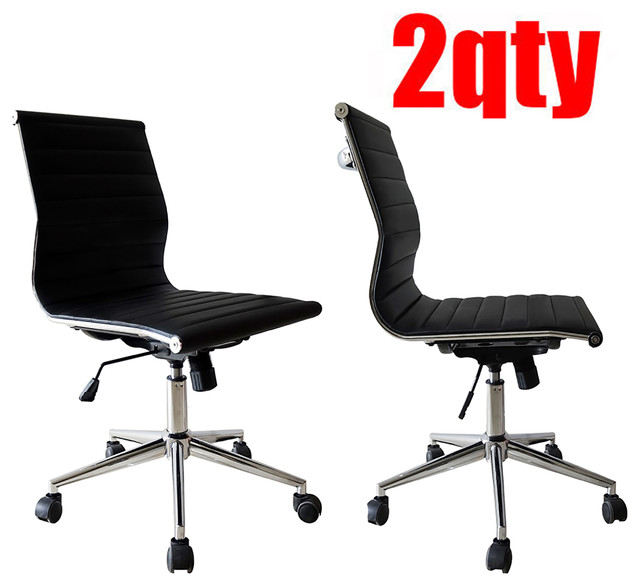 Set Of 2 Designer Ergonomic Mid Back Armless Office Chair Ribbed For Conference