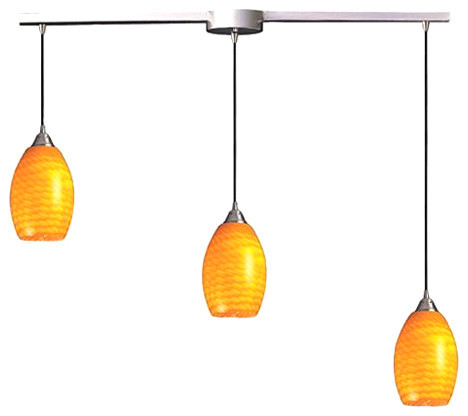 3 Light Pendant, Satin Nickel and Canary Glass, 36''x11''