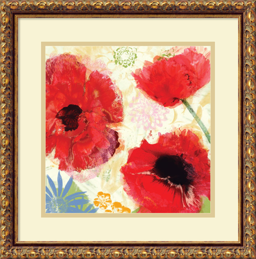 Meringue 'Poppies Painterly I' Framed Art Print 18"x18"