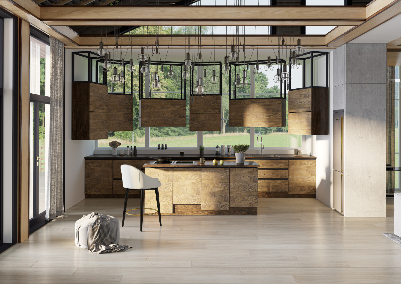 Дизайн интерьера для загородного дома с дизайнеркой кухней