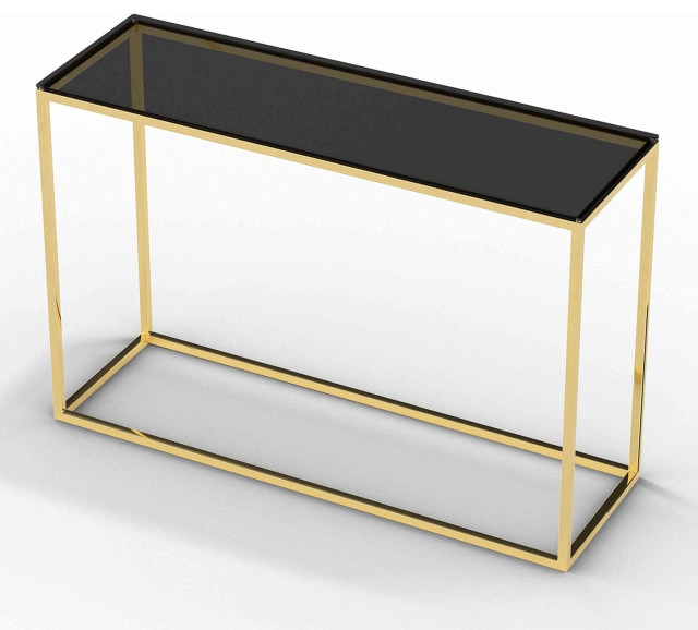 Elegant Gold Stainless Steel Console Table with Smoked Glass Top ...