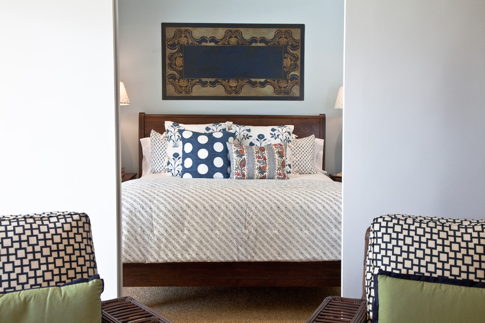 Design ideas for an eclectic bedroom in Austin with white walls.