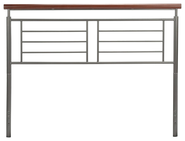 Fontane Metal Headboard With Geometric Panel and Cherry Rail, King