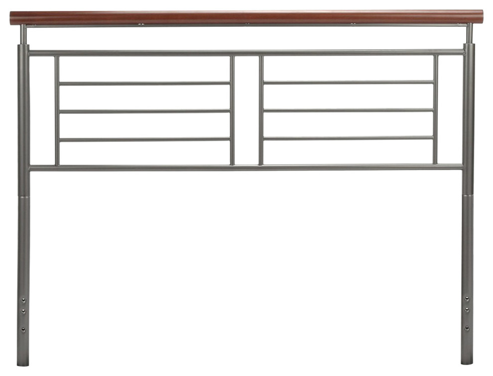 Fontane Metal Headboard With Geometric Panel and Cherry Rail, King