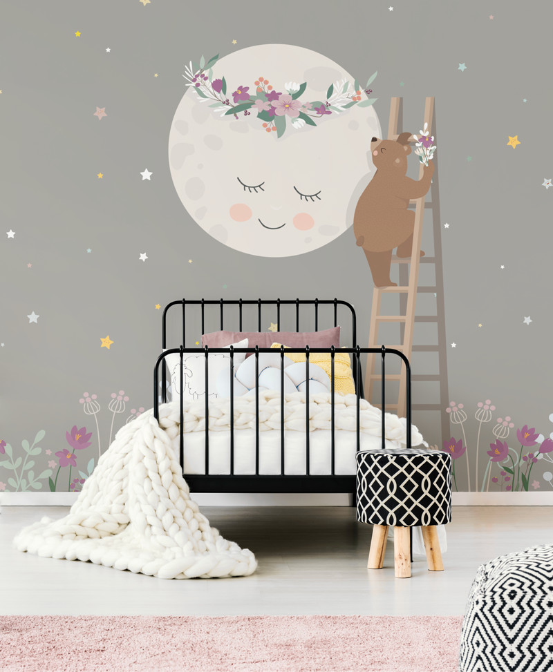Foto de dormitorio infantil minimalista con papel pintado