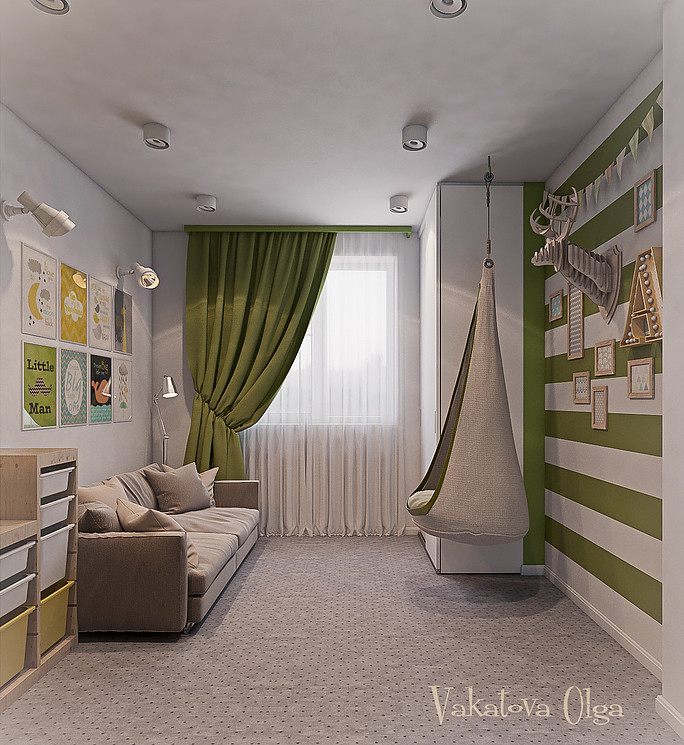 Интерьер  детской мальчика  в стиле минимализм.