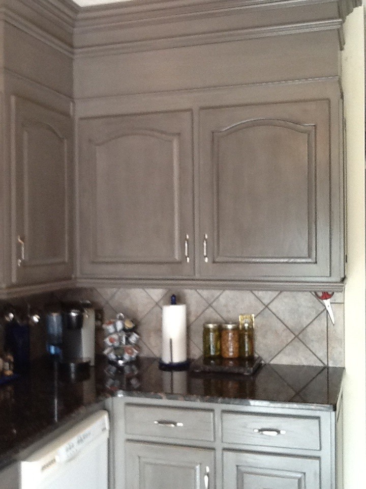 Dazzling white kitchen cabinets with gray glaze Grey Glazed Kitchen Cabinetry Originally Oak Atlanta By Gail Tiller Fauxever Elegant Houzz